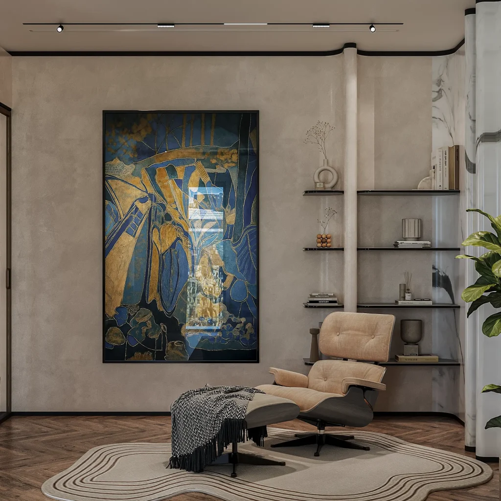 Warm luxury living room with city view