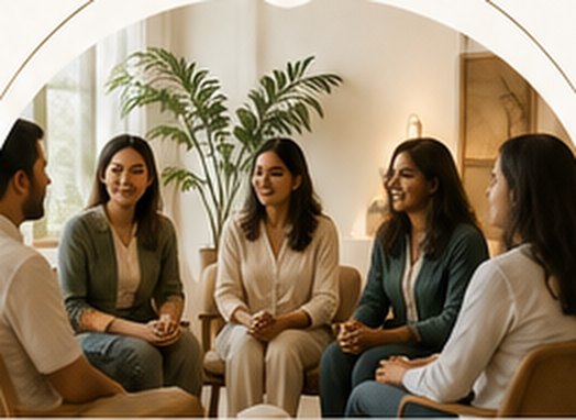 Small group seated in a circle in conversation