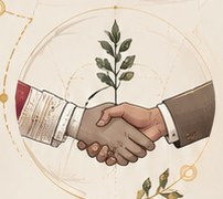 Illustrated handshake with a growing plant
