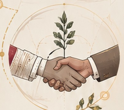 Illustrated handshake with a growing plant