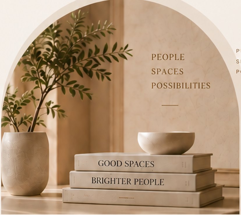 Books and a bowl beside a potted olive tree